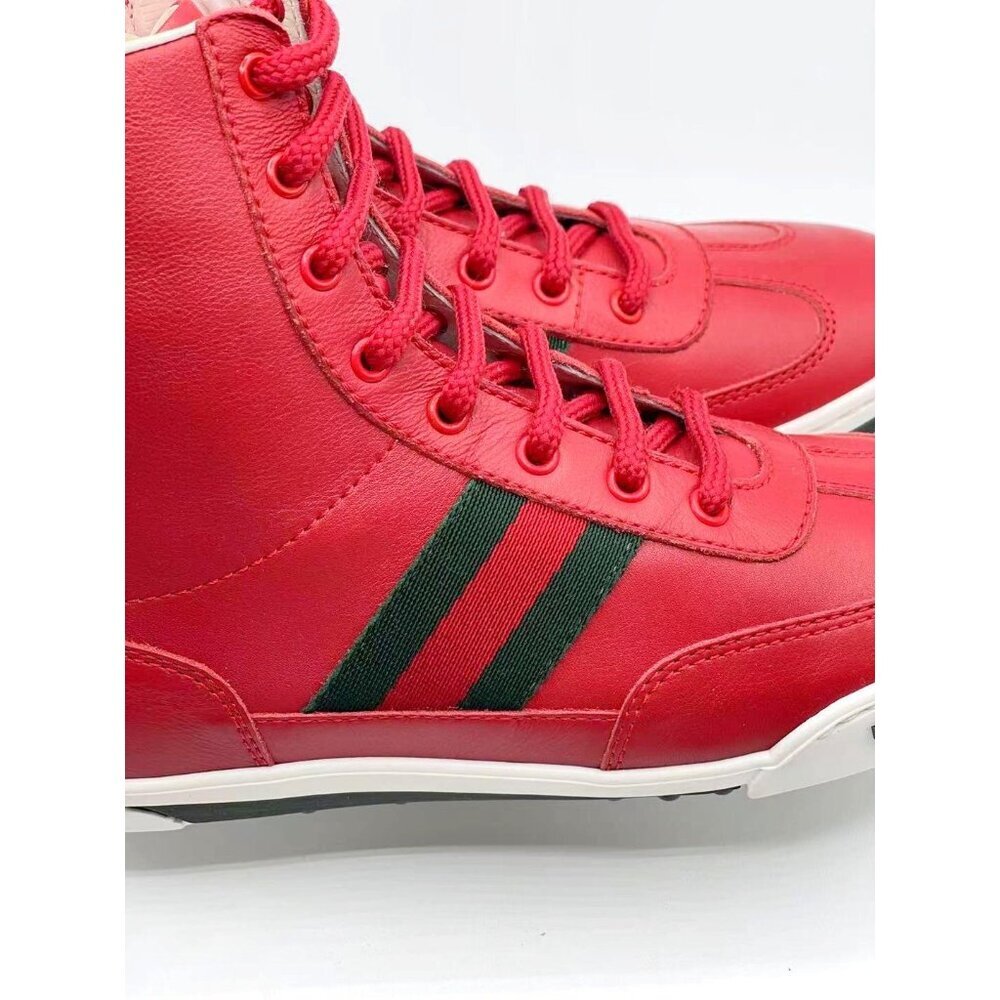 NIB Gucci Kids leather high-top with Web  Boots SIze 30 in red - Picture 4 of 6